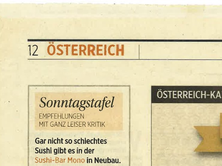 Zeitungsausschnitt Österreich, Sonntagstafel